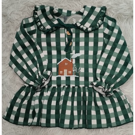 vestido felpa cuadros verde botella casita